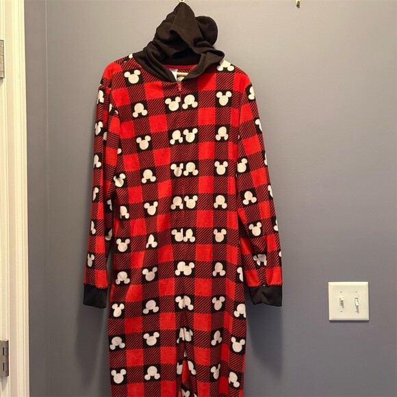 Disney Other - Disney 100 Mickey Mouse One-Piece Pajama Onesie Hooded w/ Ears XL